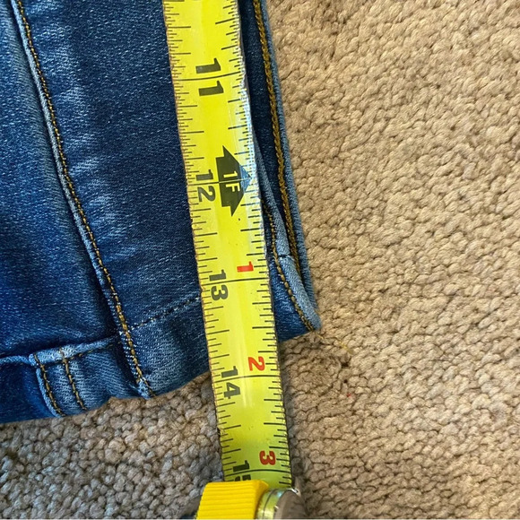 SPANX Distressed Crop Capri Skinny Denim Legging Med Dark Wash Raw Hem Size MP - Picture 5 of 7